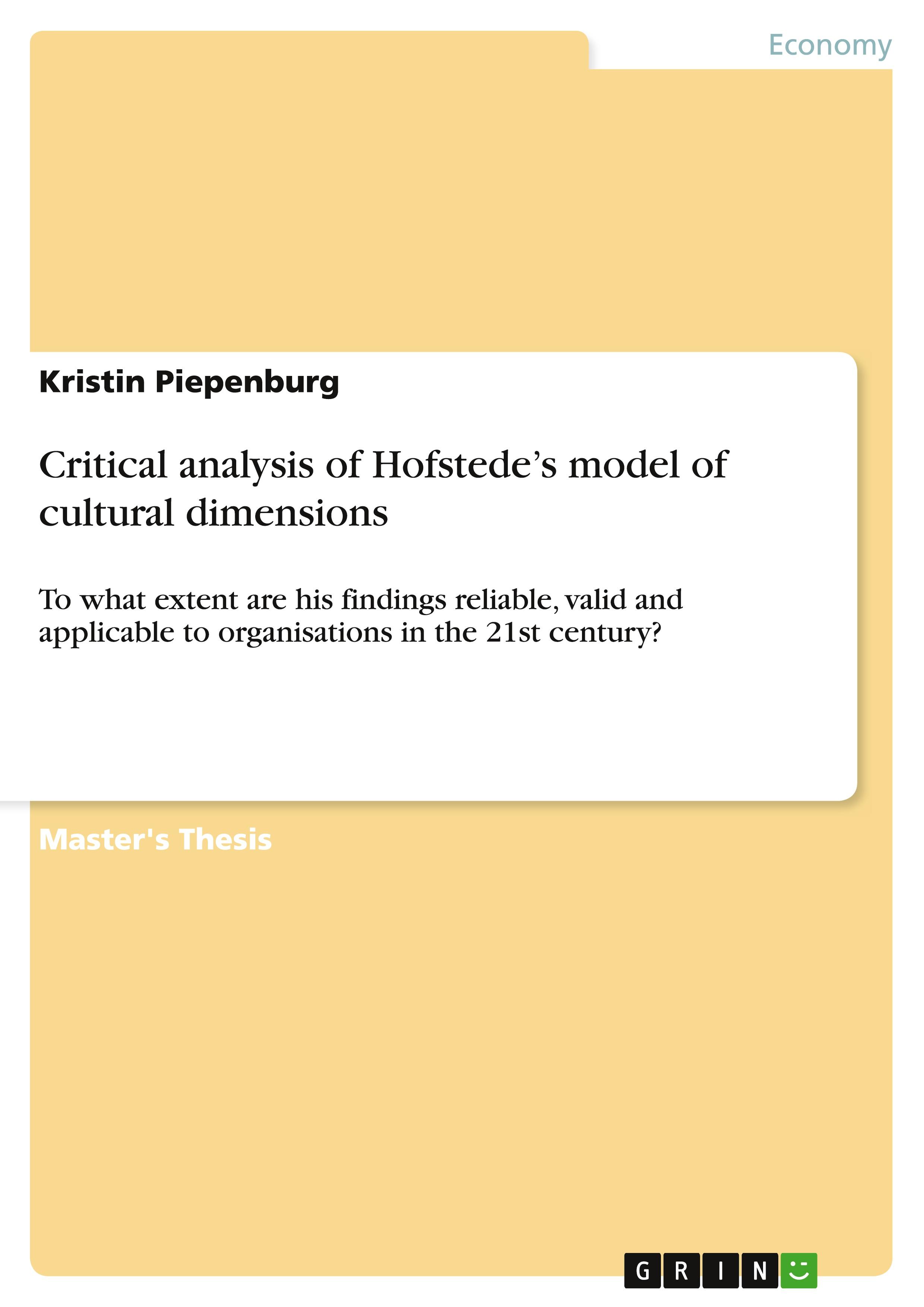 Critical analysis of Hofstede¿s model of cultural dimensions