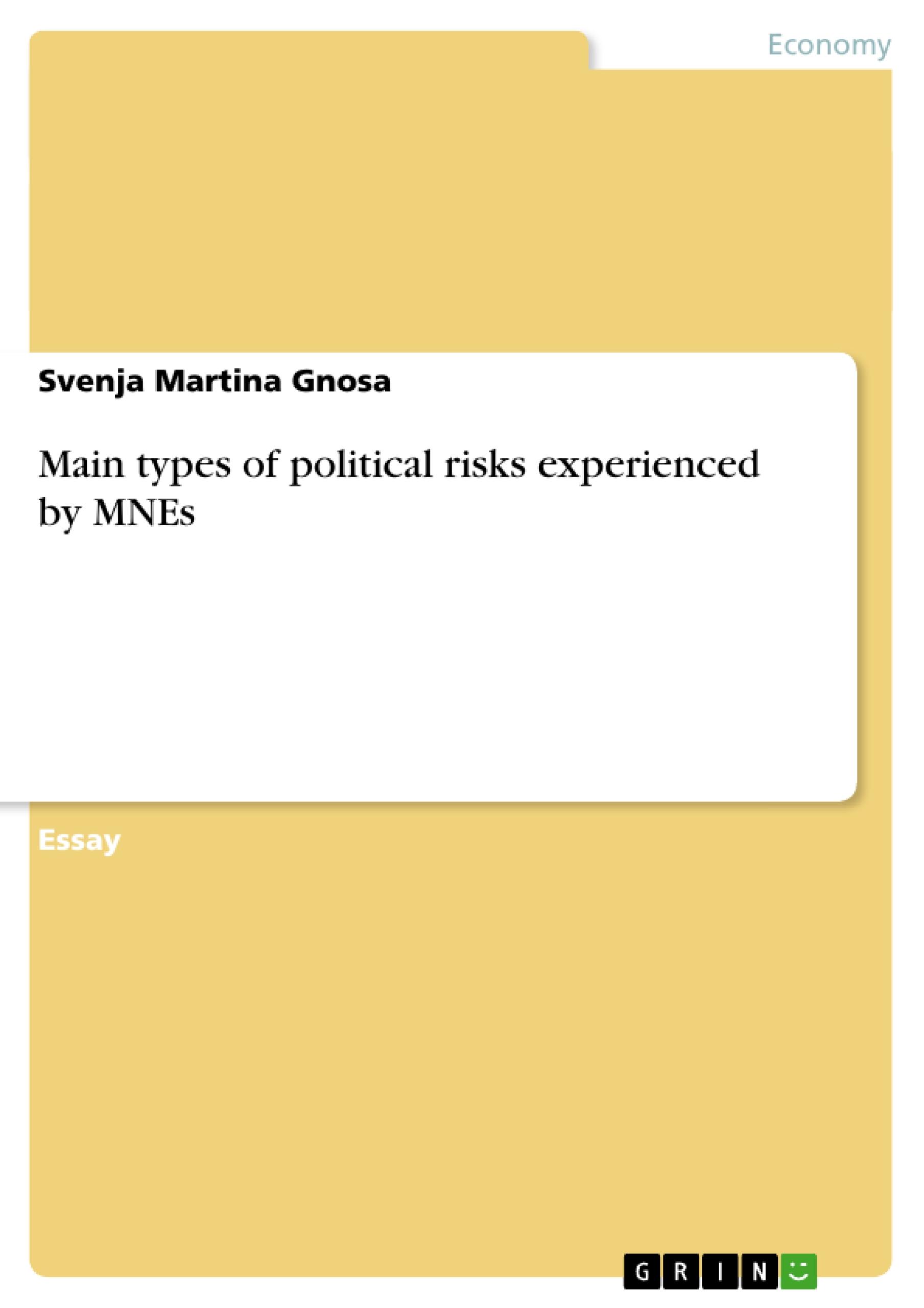 Main types of political risks experienced by MNEs