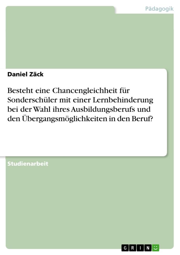 Besteht eine Chancengleichheit für Sonderschüler mit einer Lernbehinderung bei der Wahl ihres Ausbildungsberufs und den Übergangsmöglichkeiten in den Beruf?