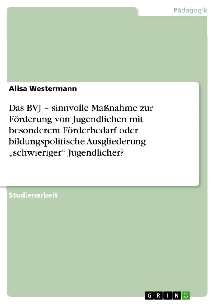 Das BVJ ¿ sinnvolle Maßnahme zur Förderung von Jugendlichen mit besonderem Förderbedarf oder bildungspolitische Ausgliederung ¿schwieriger¿ Jugendlicher?