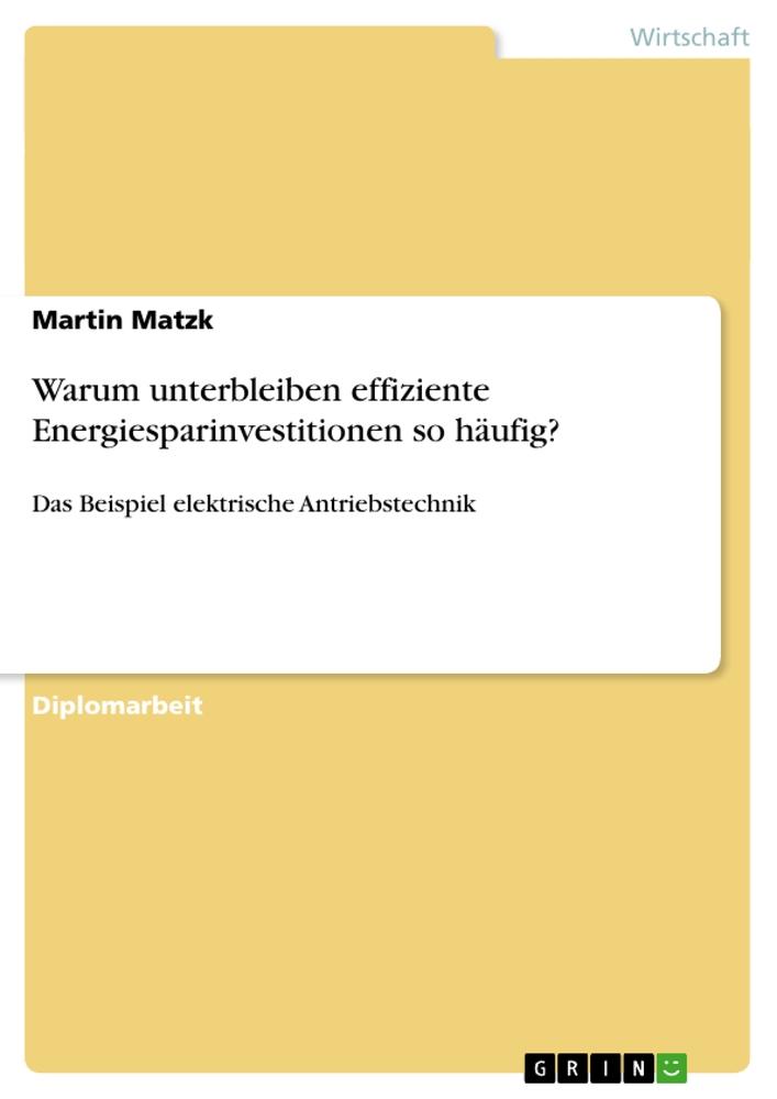 Warum unterbleiben effiziente Energiesparinvestitionen so häufig?