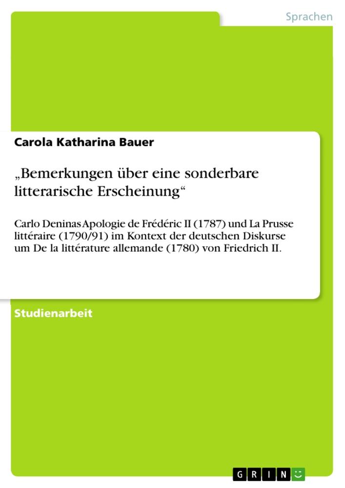 ¿Bemerkungen über eine sonderbare litterarische Erscheinung¿