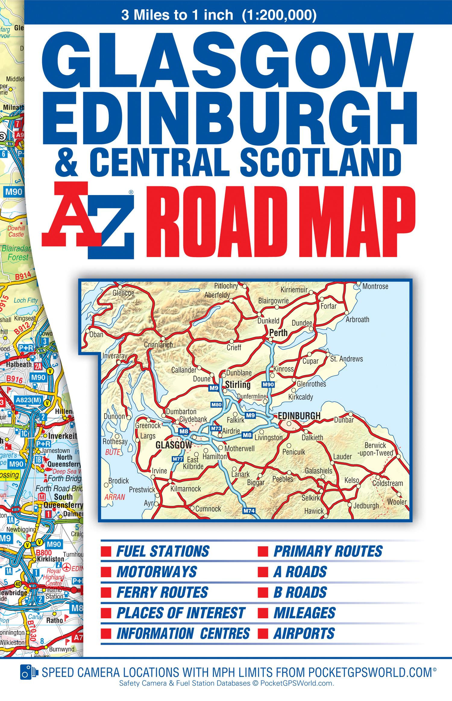 Glasgow, Edinburgh and Central Scotland A-Z Road Map