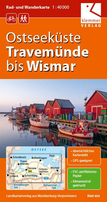 Ostseeküste Travemünde bis Wismar Rad- und Wanderkarte  1 : 40 000