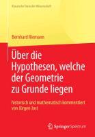 Bernhard Riemann ¿Über die Hypothesen, welche der Geometrie zu Grunde liegen¿