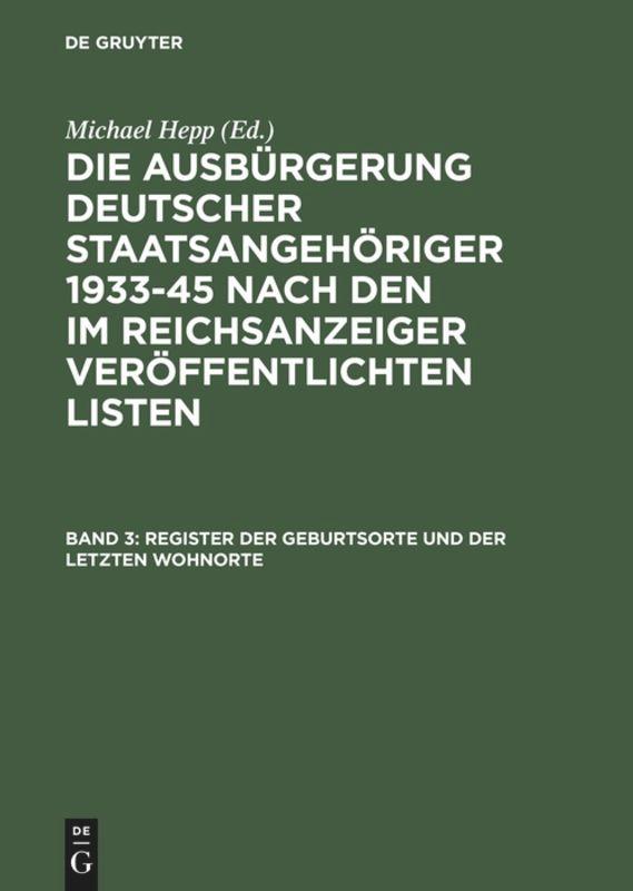 Register der Geburtsorte und der letzten Wohnorte