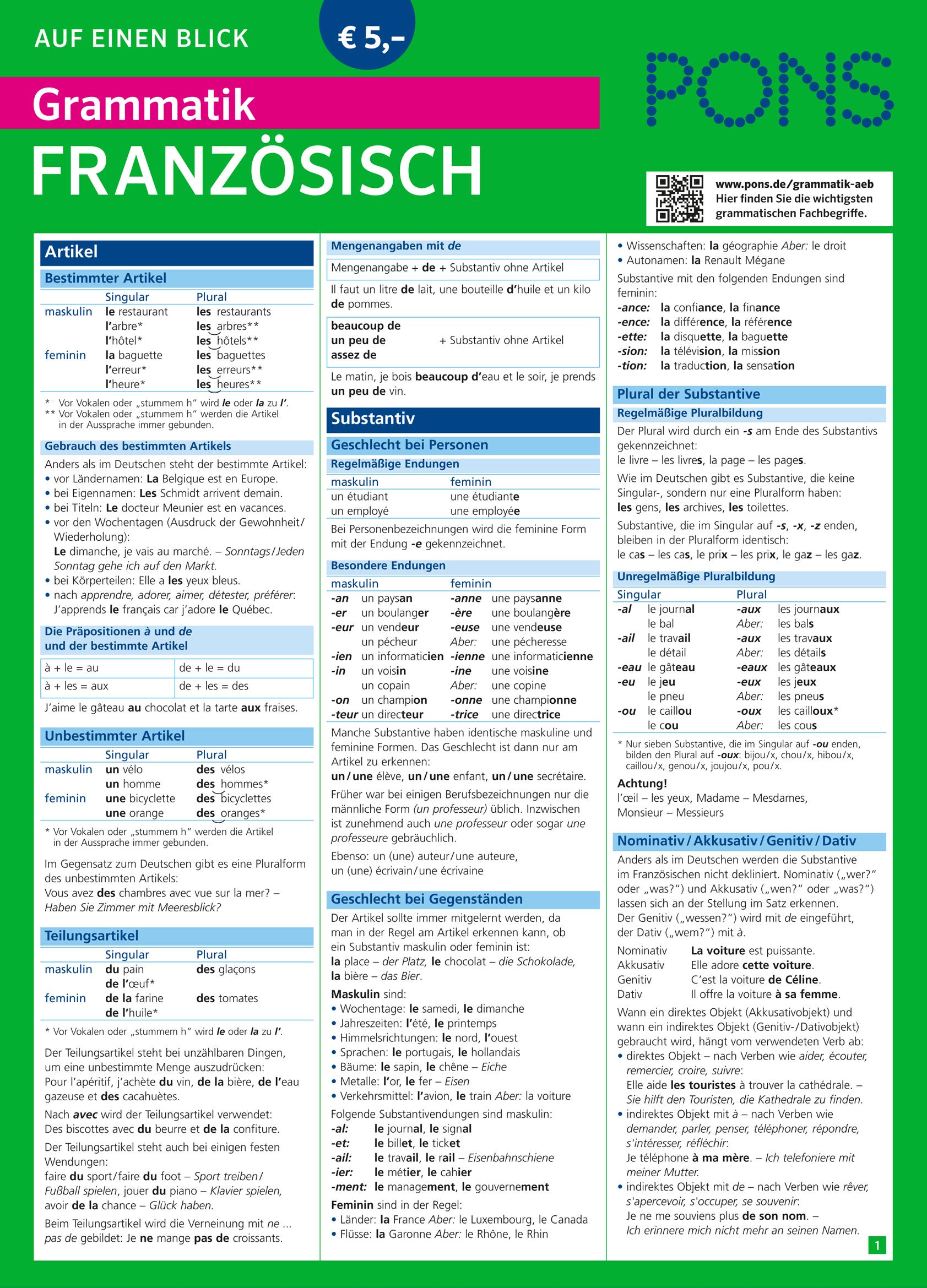 PONS Grammatik auf einen Blick Französisch