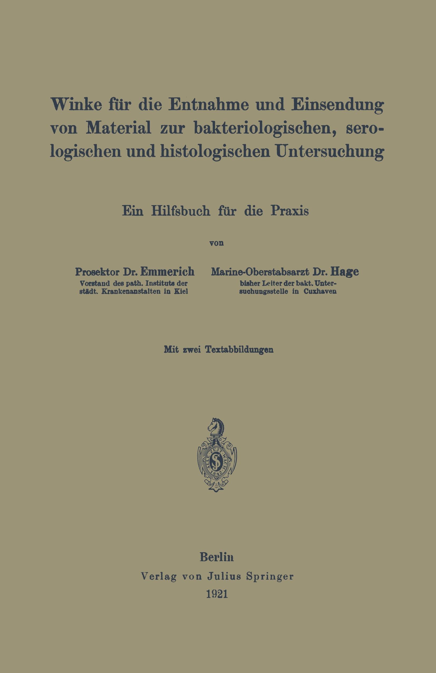 Winke für die Entnahme und Einsendung von Material zur bakteriologischen, serologischen und histologischen Untersuchung