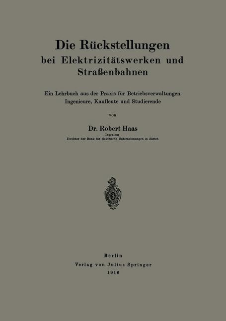 Die Rückstellungen bei Elektrizitätswerken und Straßenbahnen