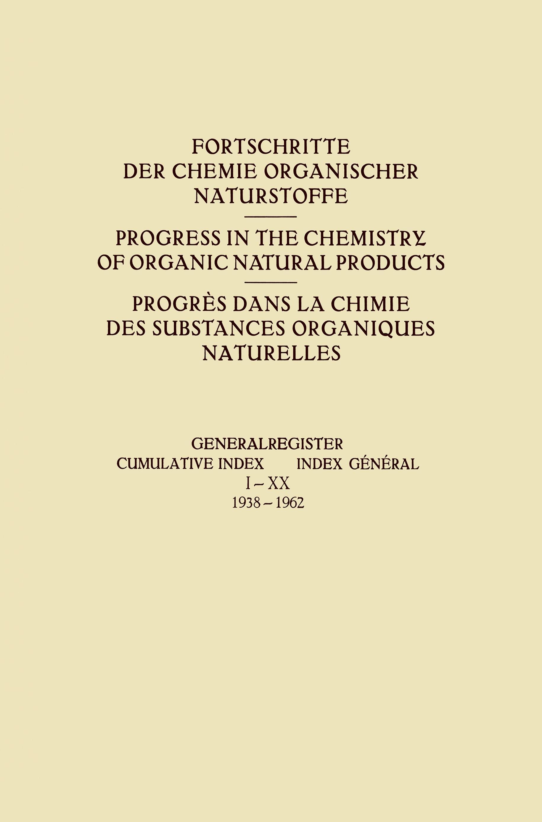 Generalregister / Cumulative Index / Index Général I¿XX (1938¿1962)