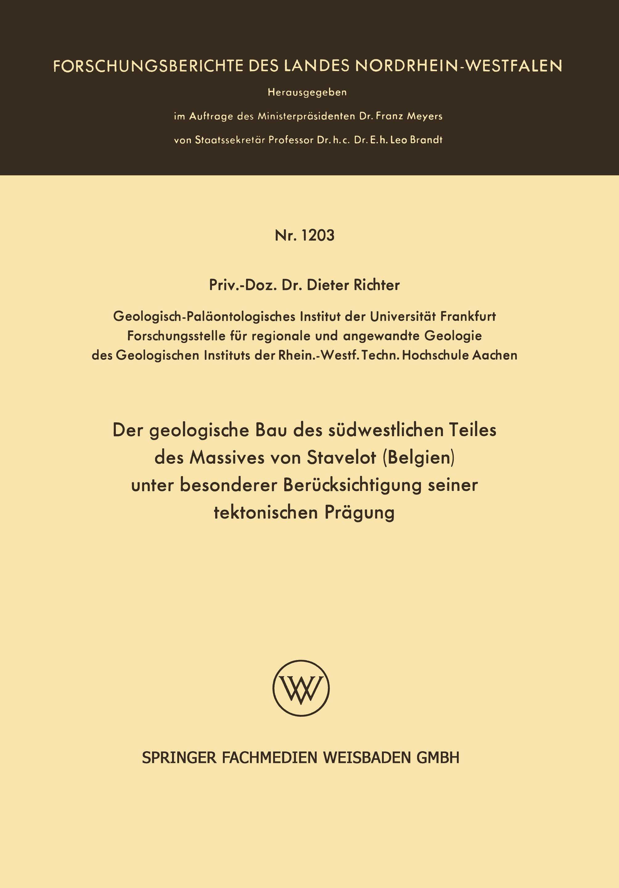 Der geologische Bau des südwestlichen Teiles des Massives von Stavelot (Belgien) unter besonderer Berücksichtigung seiner tektonischen Prägung