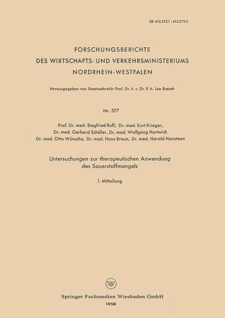 Untersuchungen zur therapeutischen Anwendung des Sauerstoffmangels