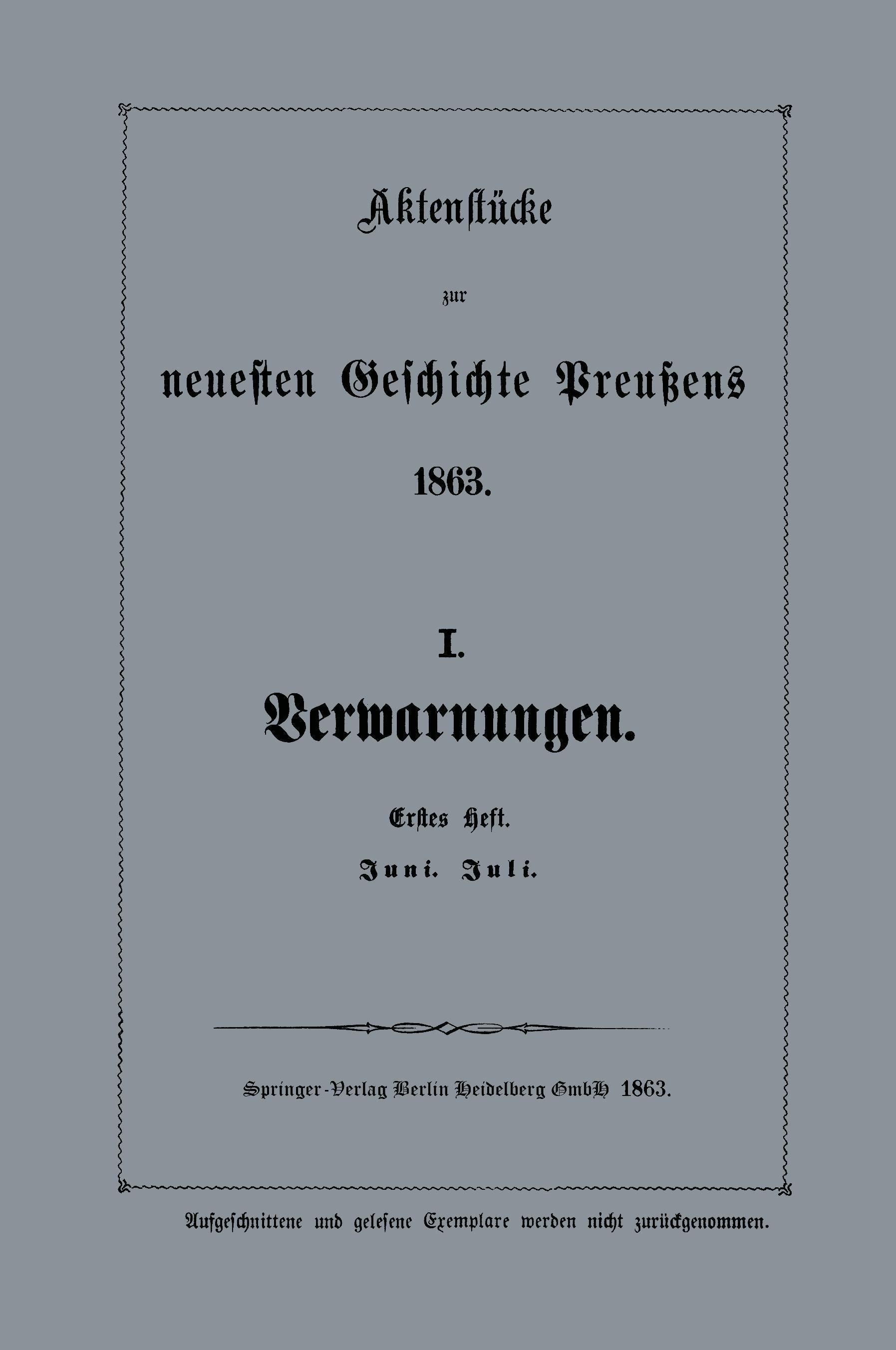 Aktenstücke zur neuesten Geschichte Preußens 1863