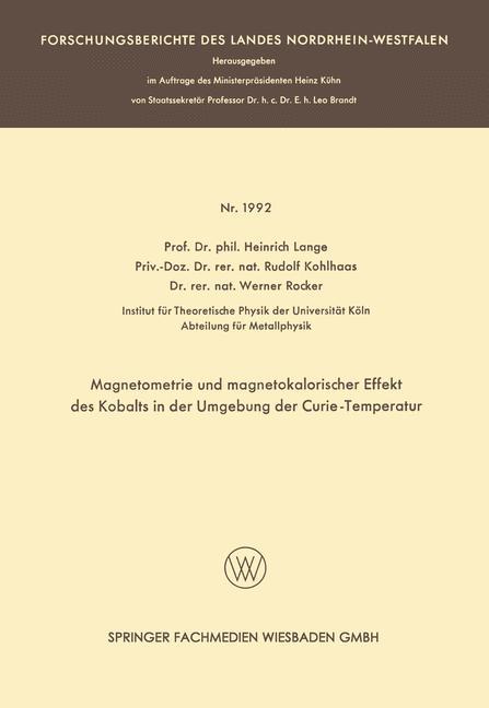 Magnetometrie und magnetokalorischer Effekt des Kobalts in der Umgebung der Curie-Temperatur