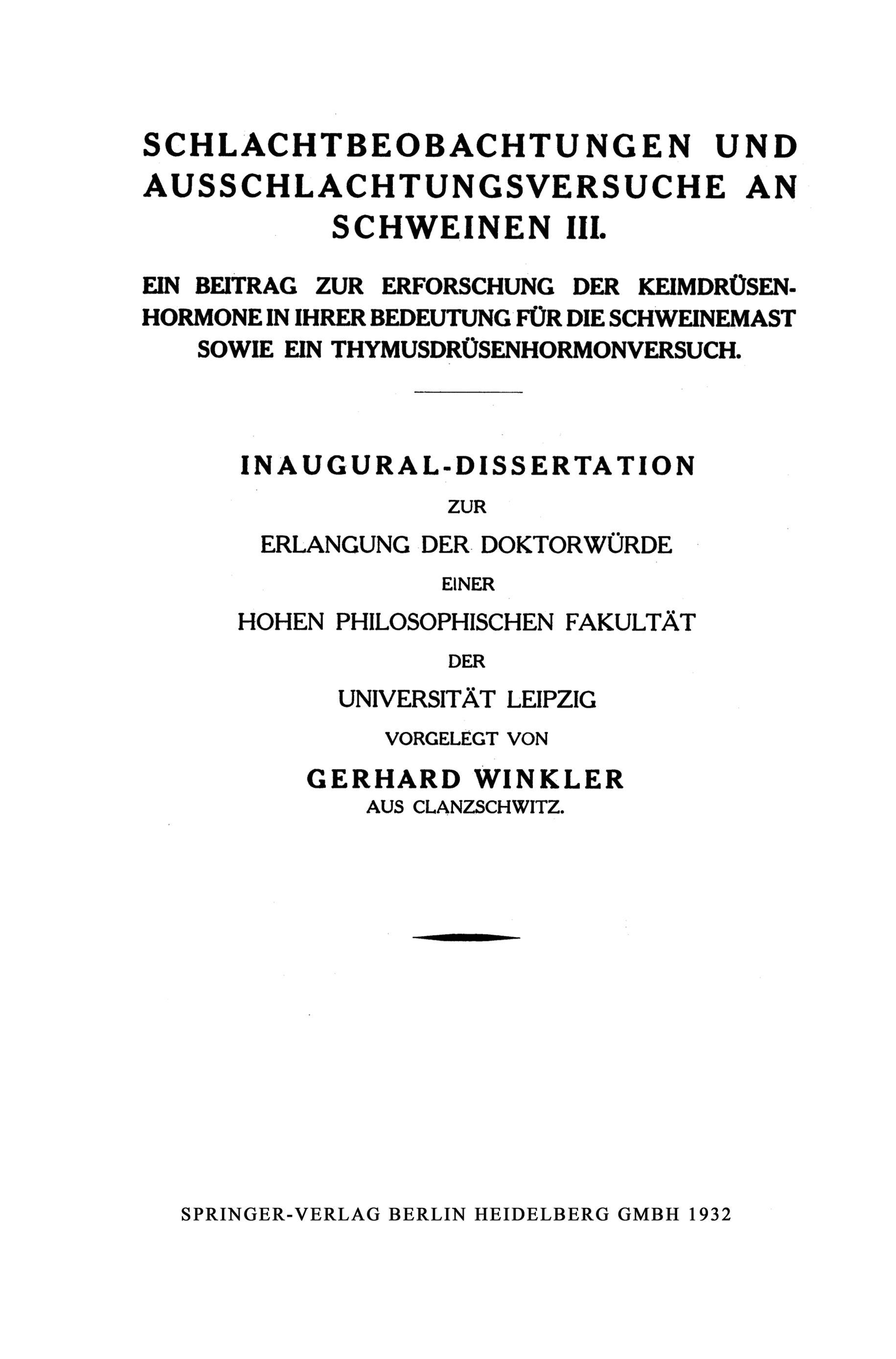 Schlachtbeobachtungen und Ausschlachtungsversuche an Schweinen III