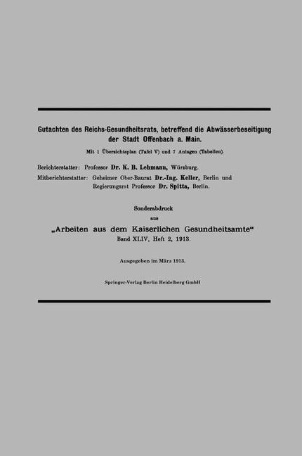 Gutachten des Reichs-Gesundheitsrats, betreffend die Abwässerbeseitigung der Stadt Offenbach a. Main