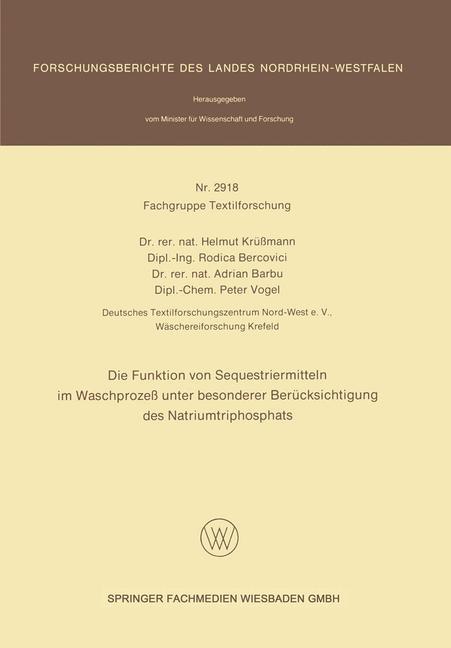 Die Funktion von Sequestriermitteln im Waschprozeß unter besonderer Berücksichtigung des Natriumtriphosphats