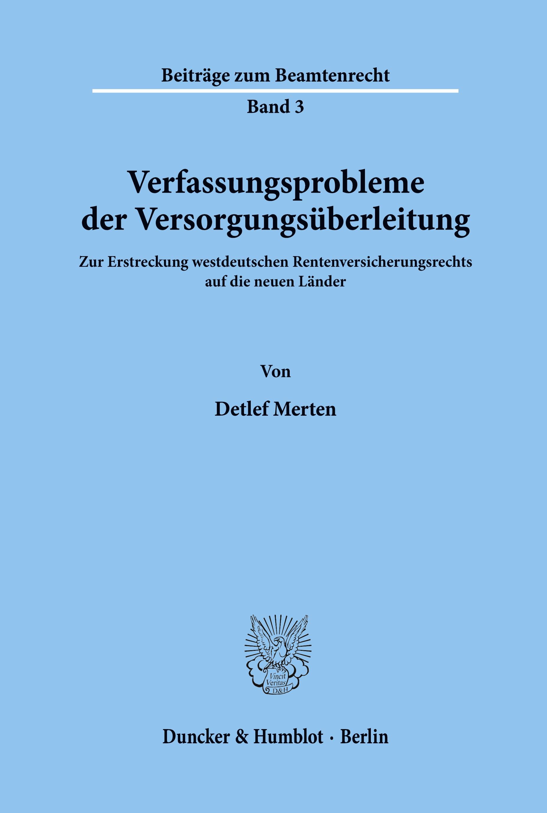 Verfassungsprobleme der Versorgungsüberleitung.