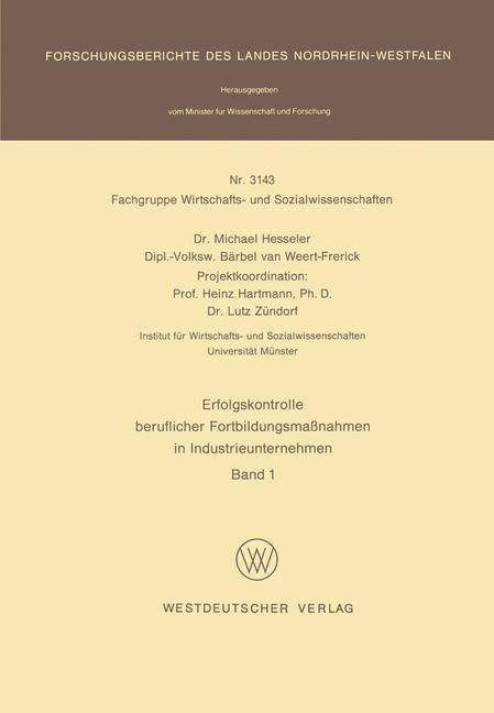 Erfolgskontrolle beruflicher Fortbildungsmaßnahmen in Industrieunternehmen