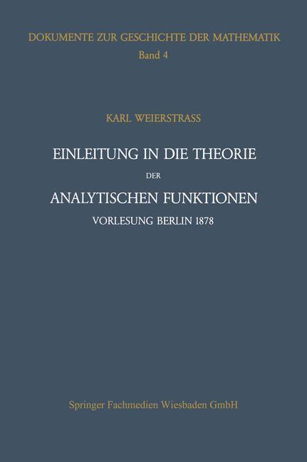 Einleitung in die Theorie der analytischen Funktionen