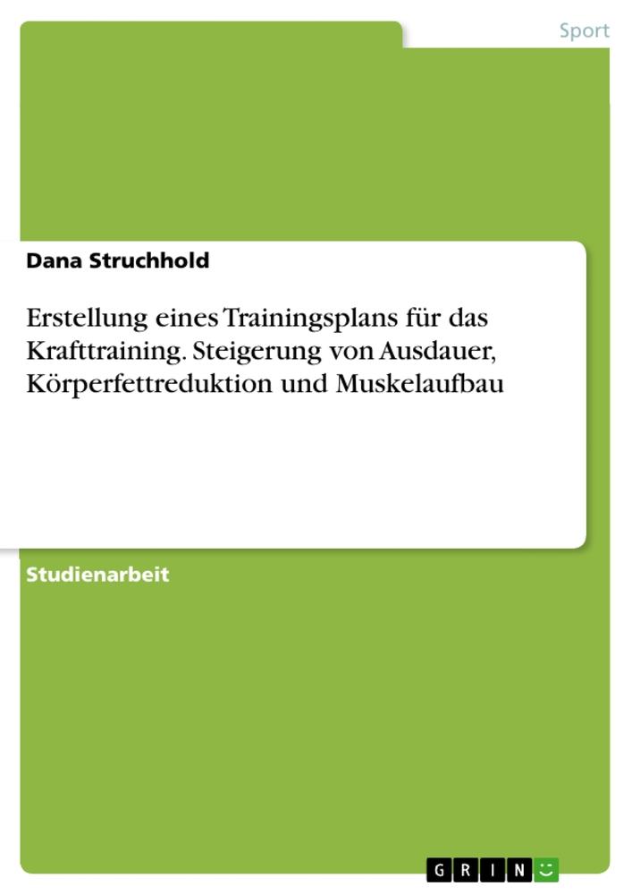 Erstellung eines Trainingsplans für das Krafttraining. Steigerung von Ausdauer, Körperfettreduktion und Muskelaufbau