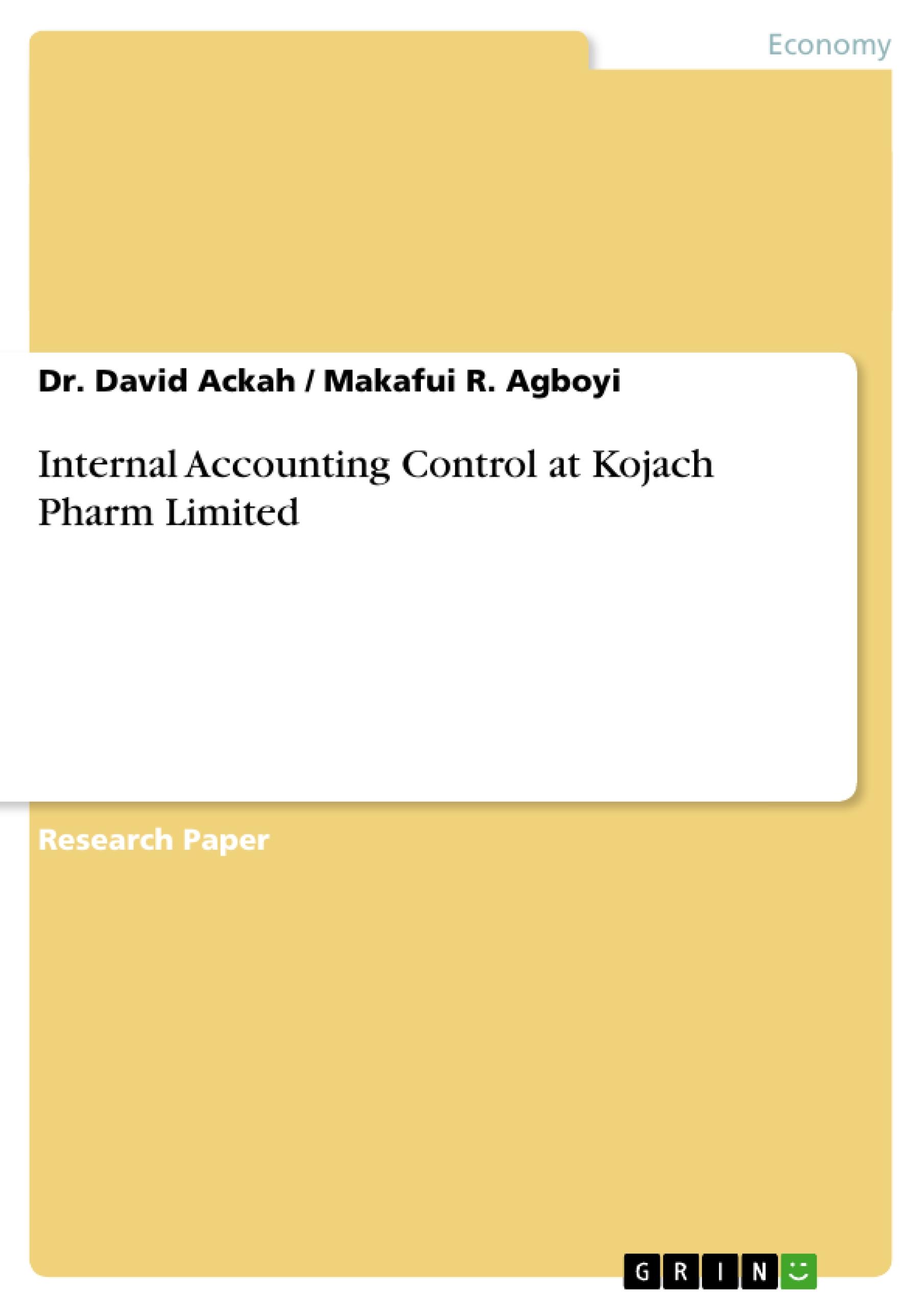 Internal Accounting Control at Kojach Pharm Limited