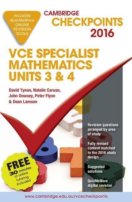 Cambridge Checkpoints Vce Specialist Mathematics 2016 and Quiz Me More