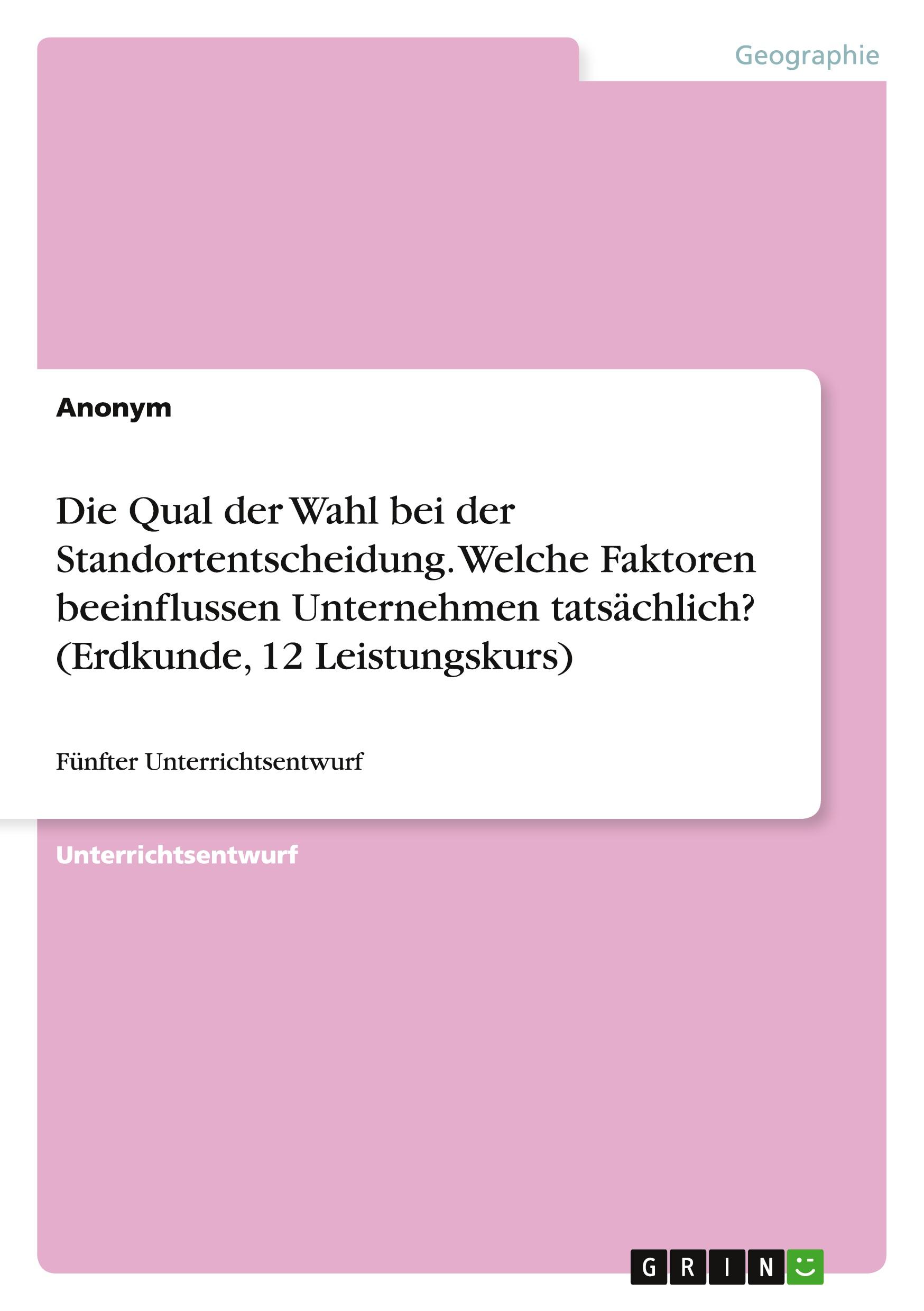 Die Qual der Wahl bei der Standortentscheidung. Welche Faktoren beeinflussen Unternehmen tatsächlich? (Erdkunde, 12 Leistungskurs)