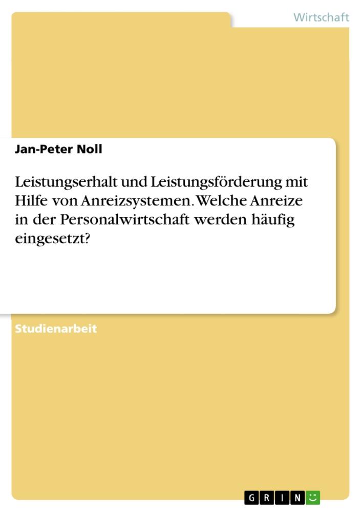 Leistungserhalt und Leistungsförderung mit Hilfe von Anreizsystemen. Welche Anreize in der Personalwirtschaft werden häufig eingesetzt?