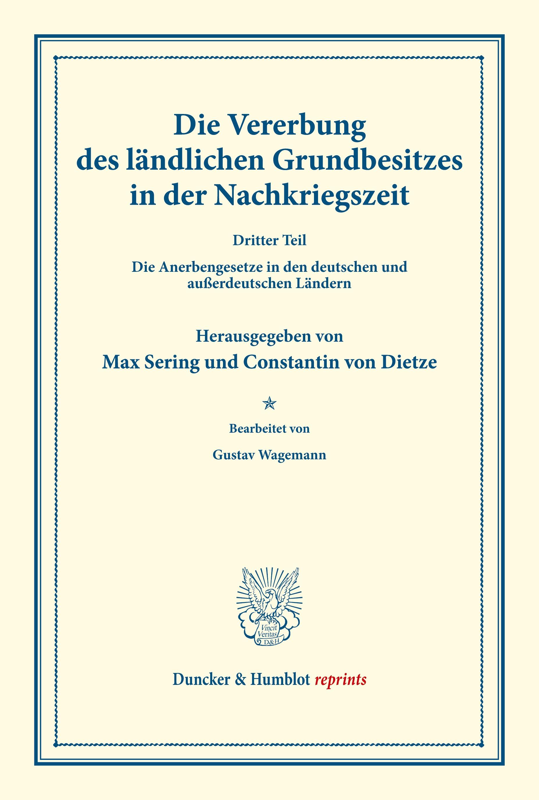 Die Vererbung des ländlichen Grundbesitzes in der Nachkriegszeit.