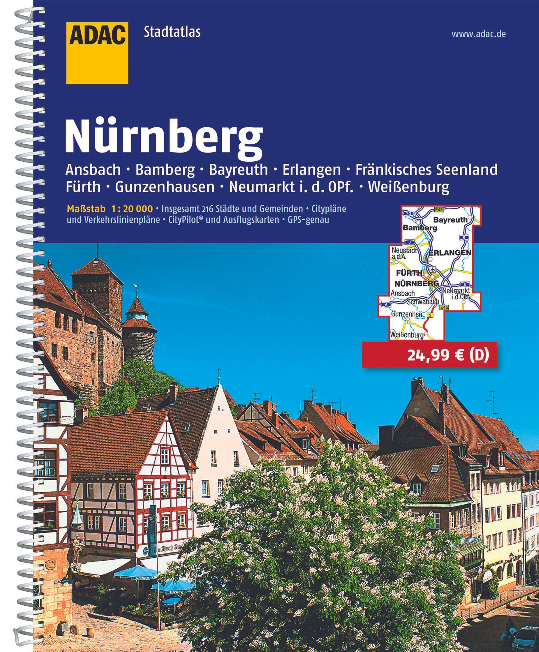 ADAC StadtAtlas Nürnberg 1:20 000 mit Ansbach, Bamberg, Bayreuth, Erlangen