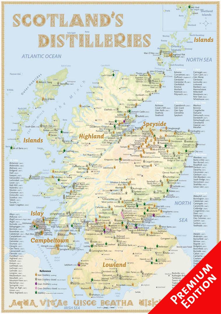 Whisky Distilleries Scotland - Poster 42x60cm - Premium Edition