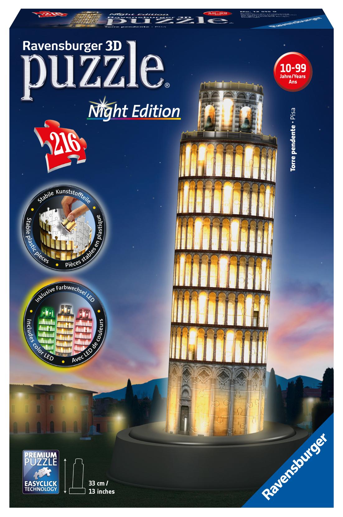 Pisaturm bei Nacht. 3D Puzzle 216 Teile