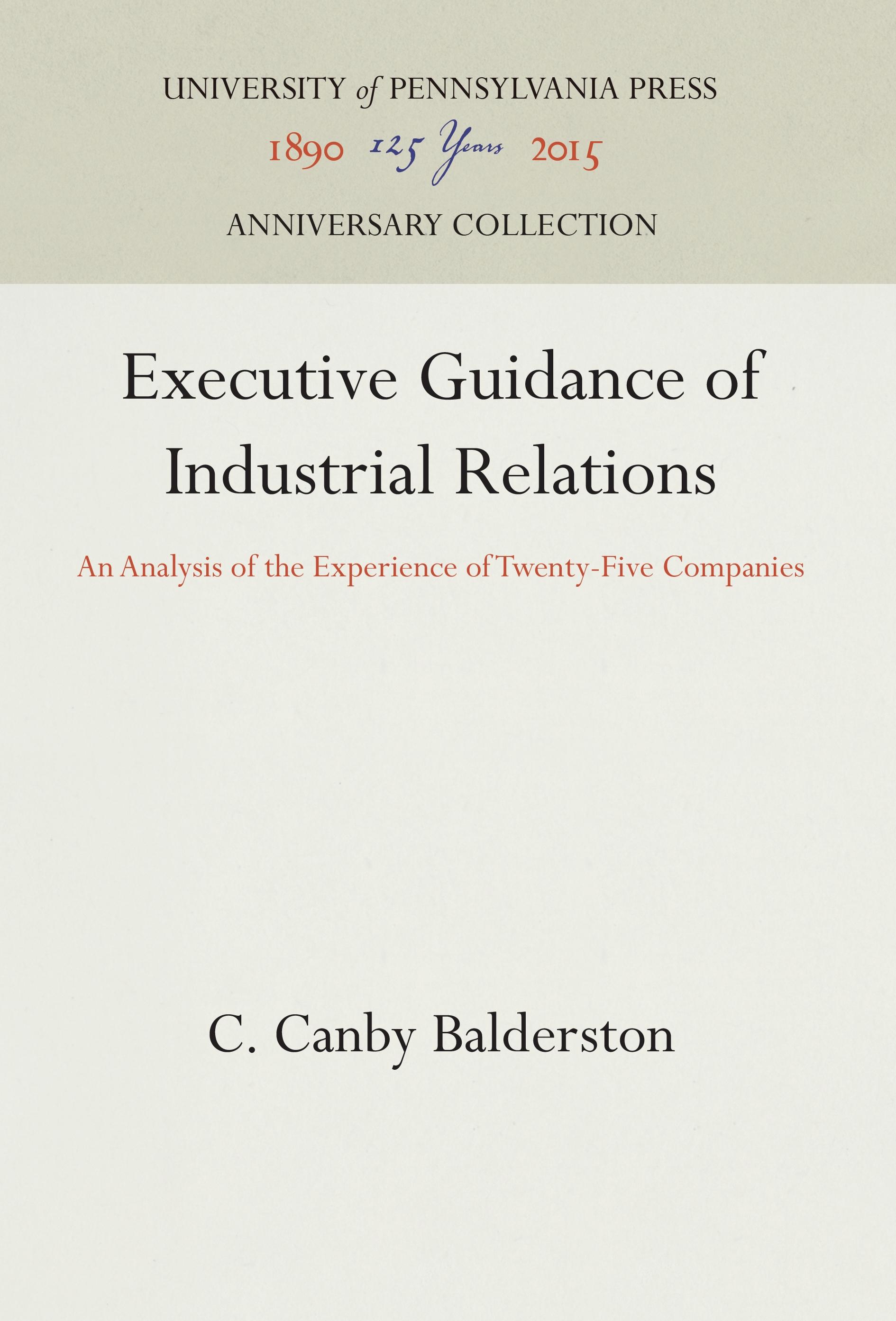 Executive Guidance of Industrial Relations