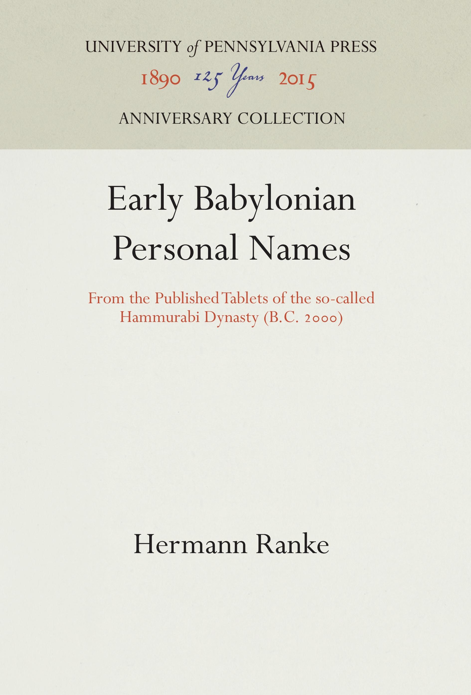 Early Babylonian Personal Names