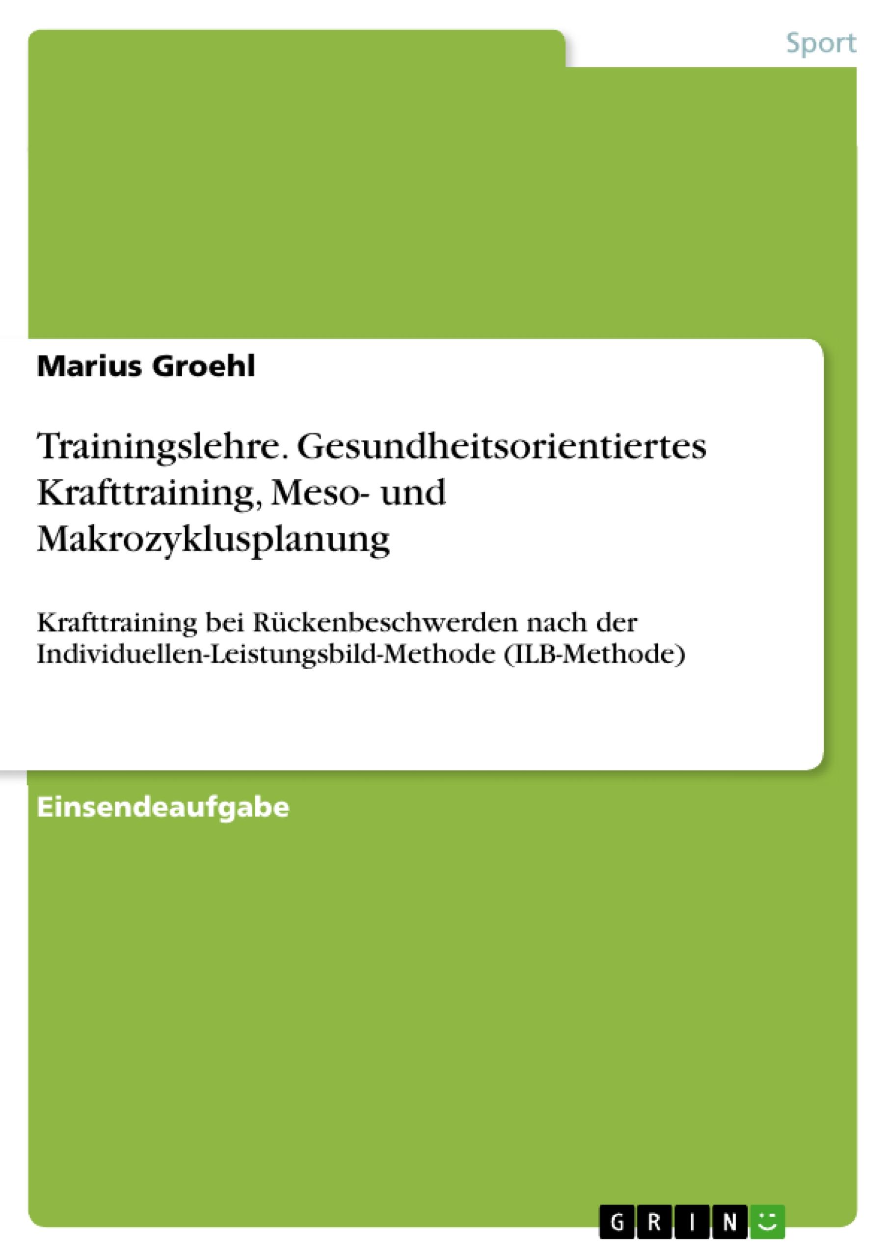 Trainingslehre. Gesundheitsorientiertes Krafttraining, Meso- und Makrozyklusplanung