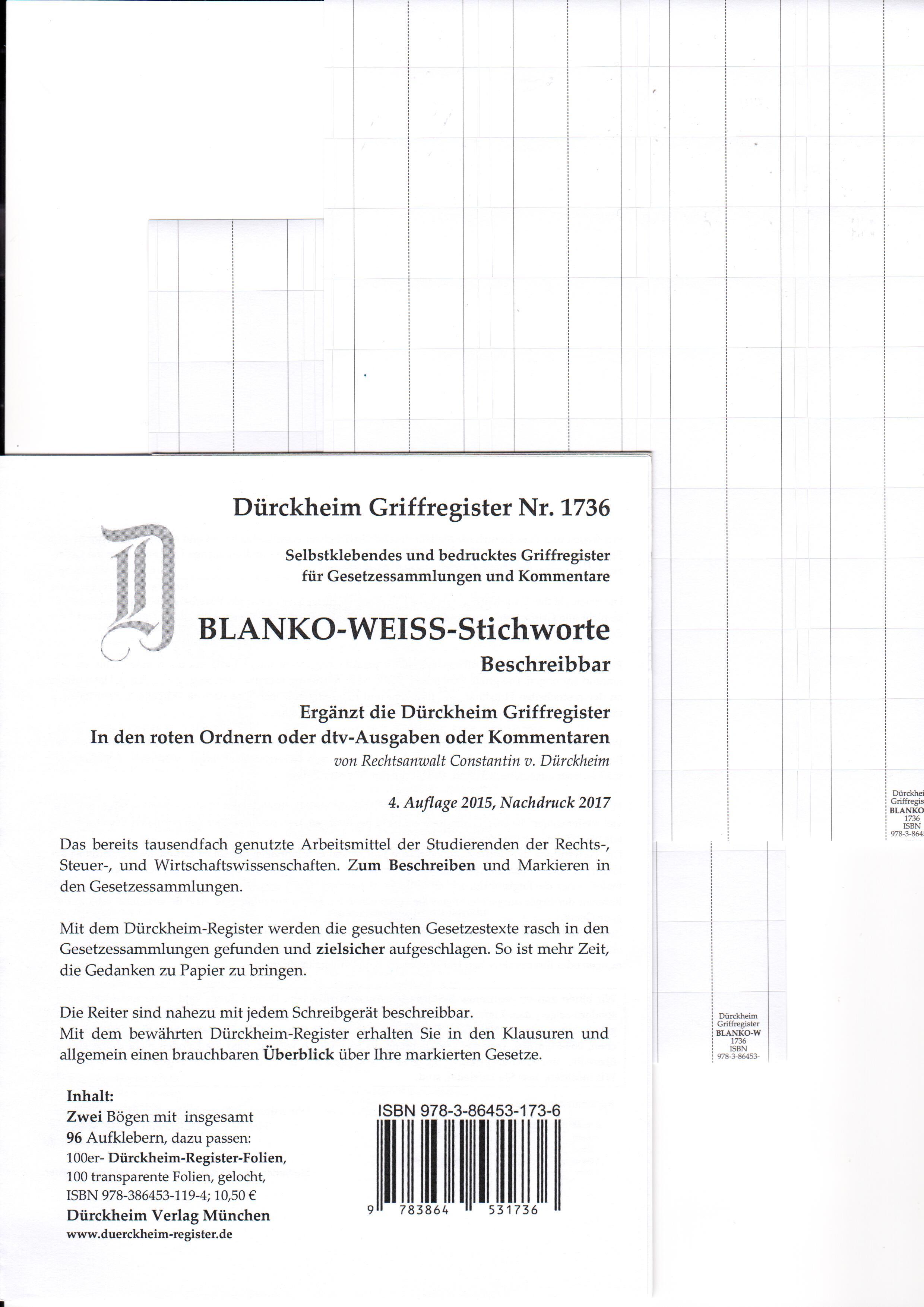 DürckheimRegister® BLANKO: WEISS-GROSS Beschreibbar