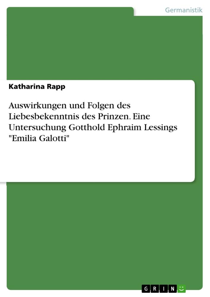 Auswirkungen und Folgen des Liebesbekenntnis des Prinzen. Eine Untersuchung Gotthold Ephraim Lessings "Emilia Galotti"