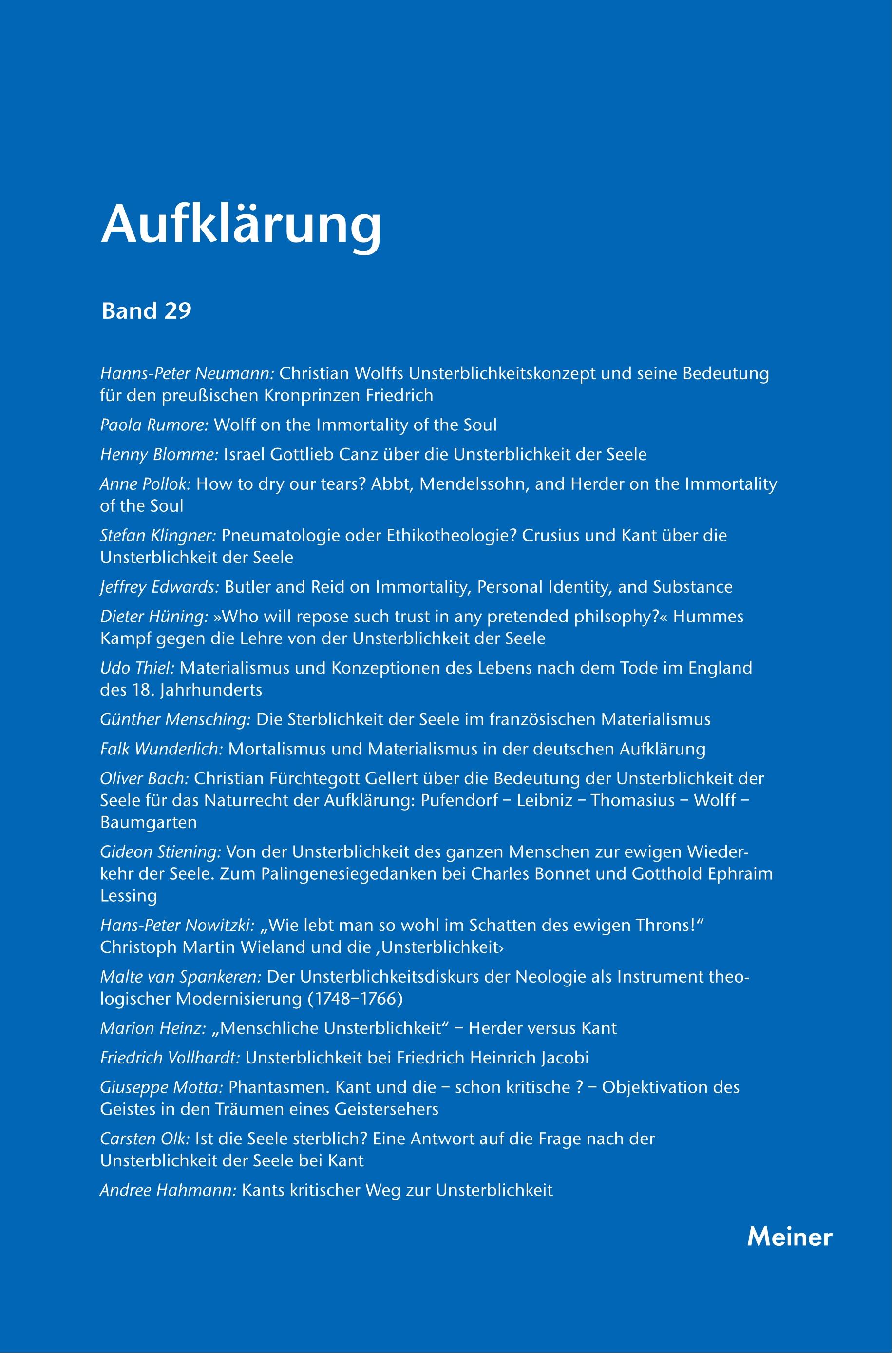 Das Problem der Unsterblichkeit in der Philosophie, den Wissenschaften und den Künsten des 18. Jahrhunderts