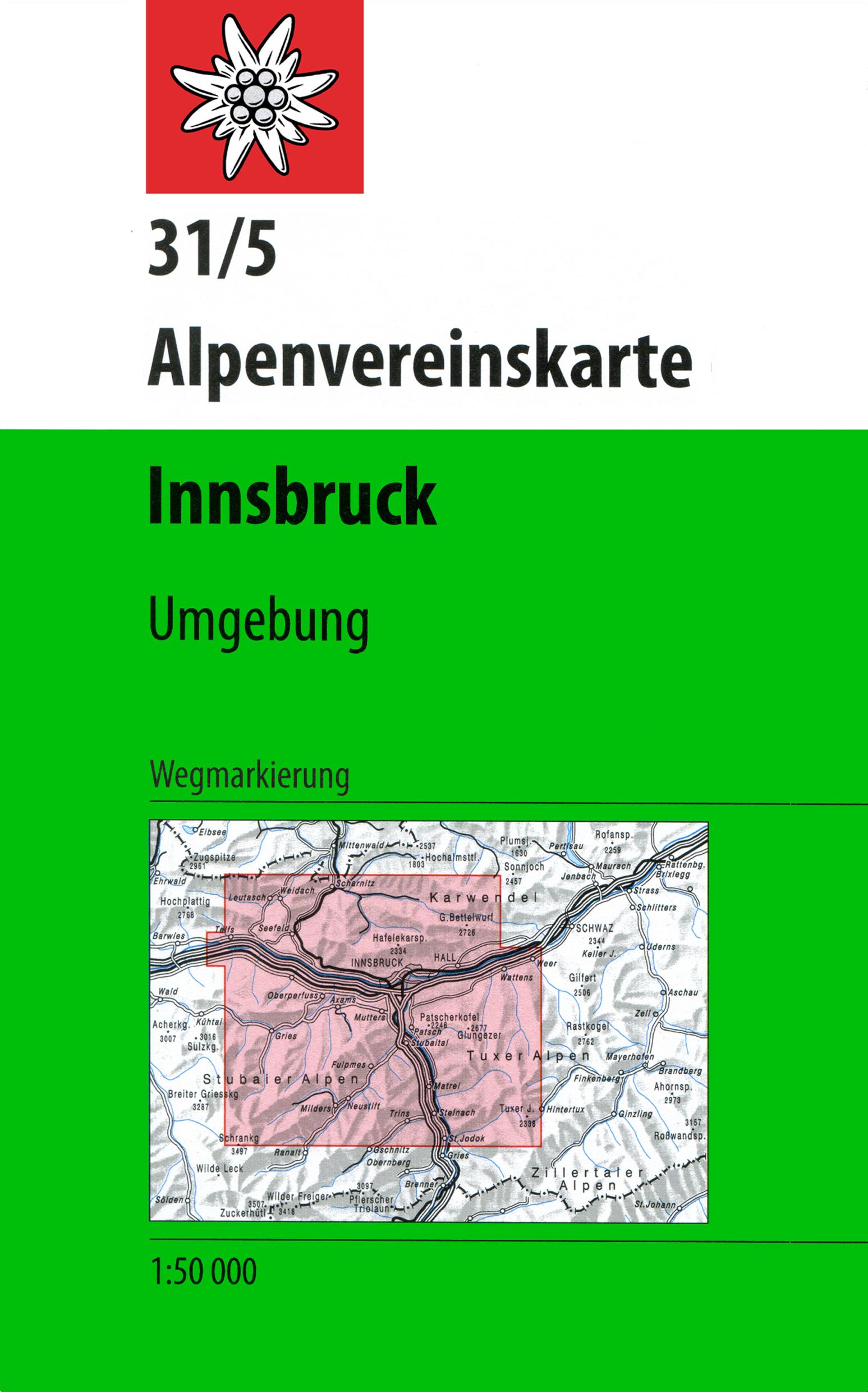 DAV Alpenvereinskarte 31/5 Innsbruck und Umgebung 1 : 50 000 Wegmarkierungen