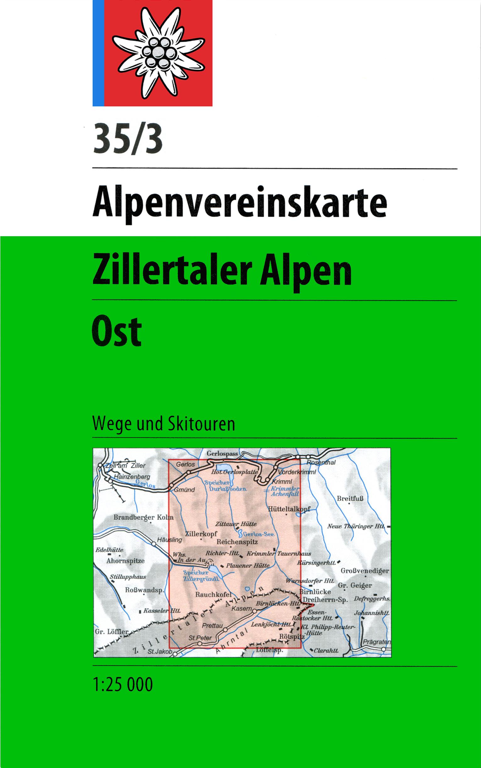 DAV Alpenvereinskarte 35/3 Zillertaler Alpen Ost 1 : 25 000 Wegmarkierung