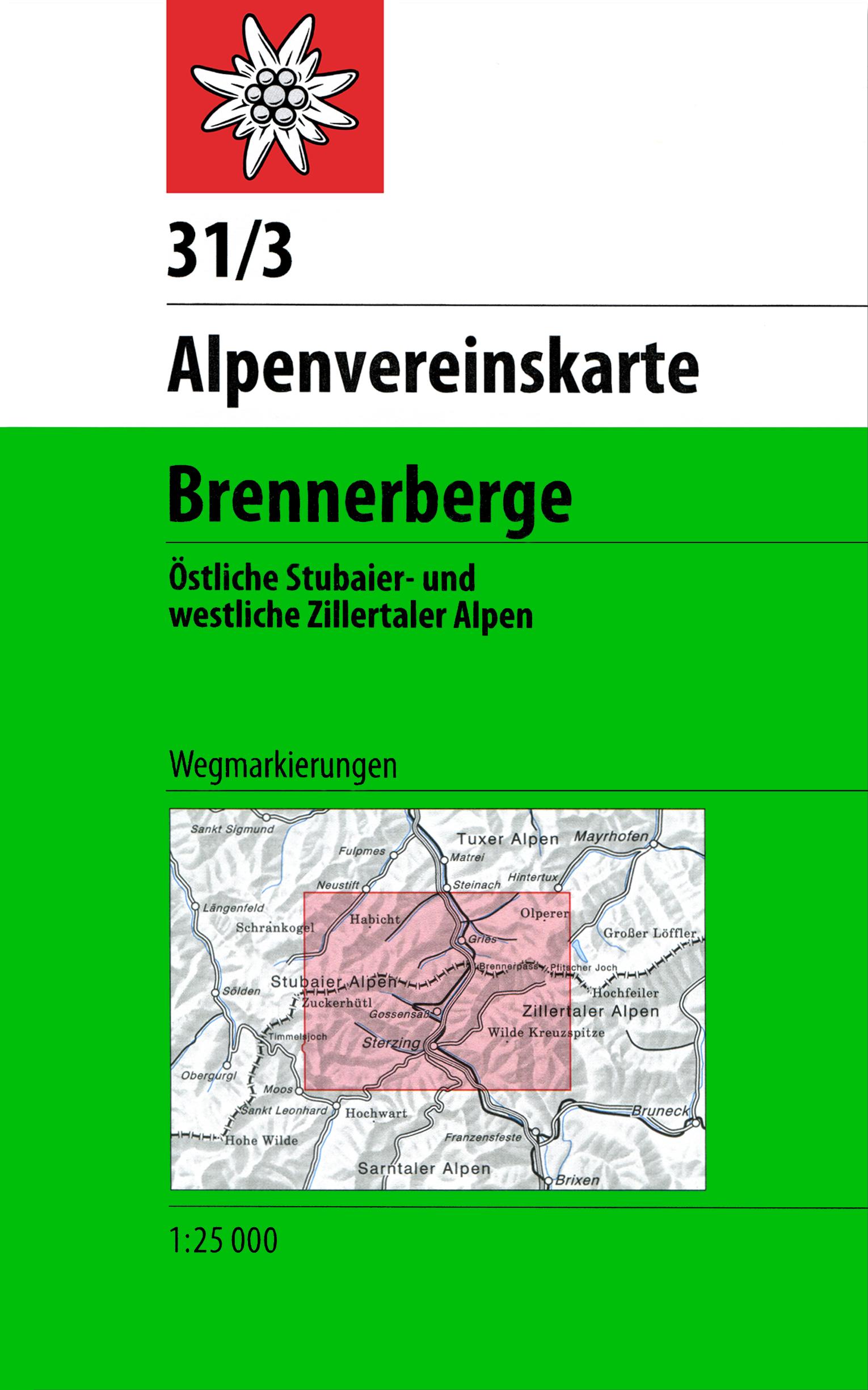 DAV Alpenvereinskarte 31/3 Brennerberge 1 : 50 000 Wegmarkierungen