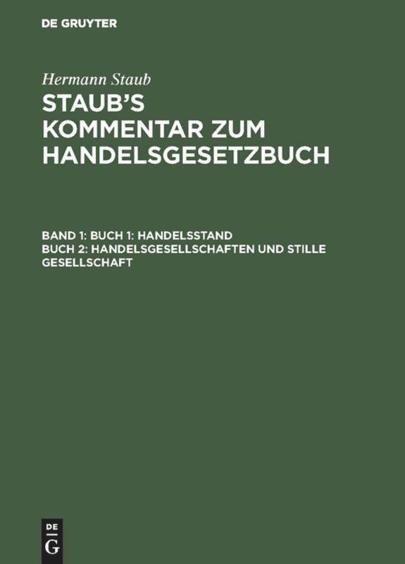 Buch 1: Handelsstand, Buch 2: Handelsgesellschaften und stille Gesellschaft