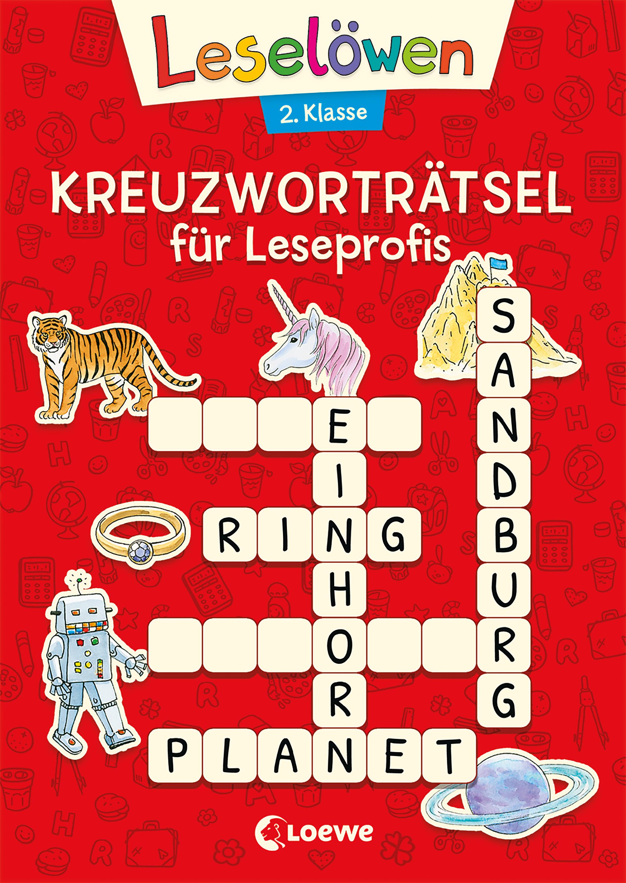 Leselöwen Kreuzworträtsel für Erstleser. 2. Klasse (Rot)