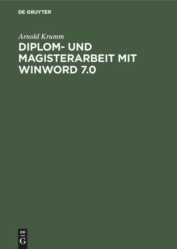 Diplom- und Magisterarbeit mit WinWord 7.0