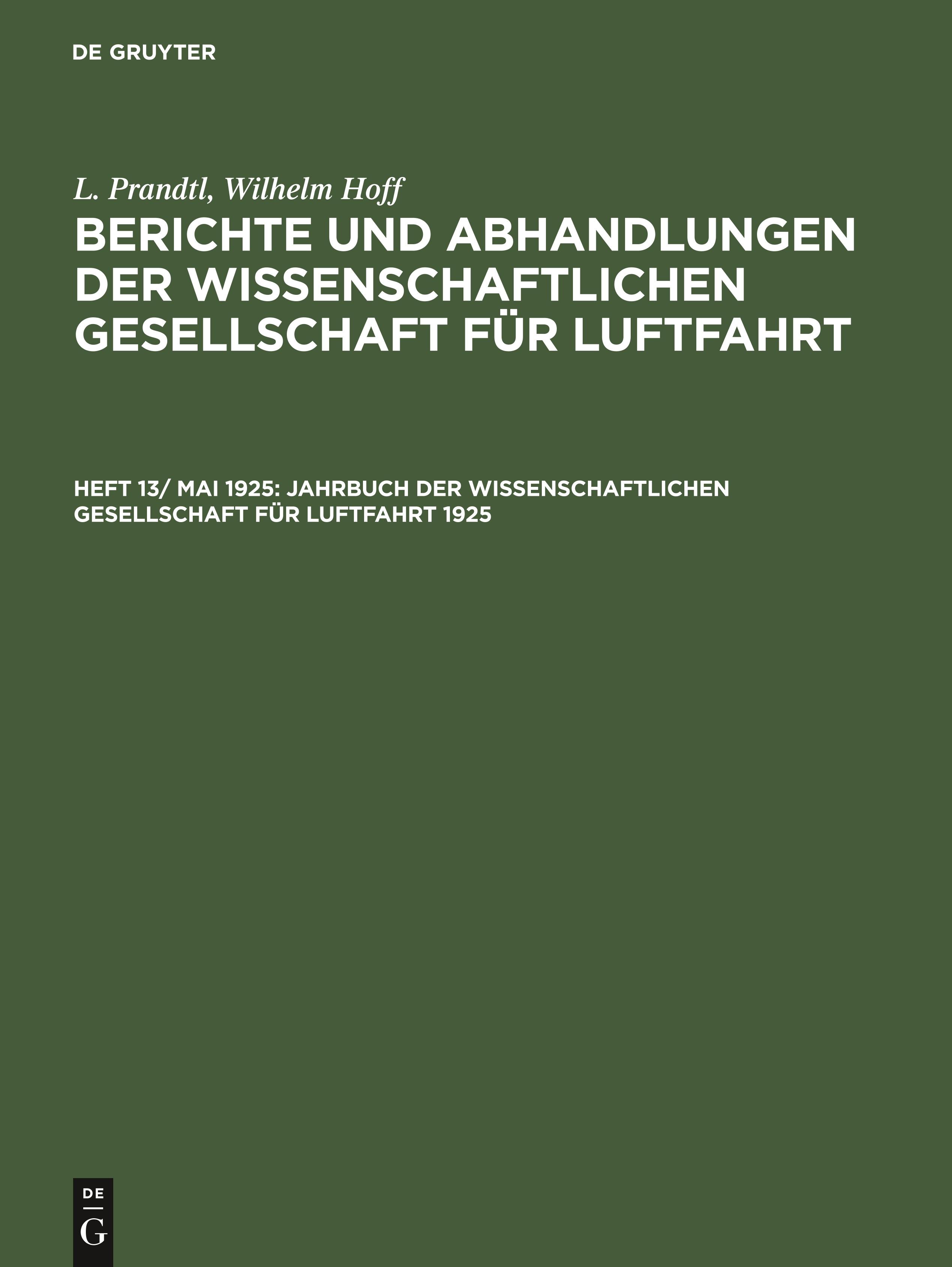 Jahrbuch der Wissenschaftlichen Gesellschaft für Luftfahrt 1925