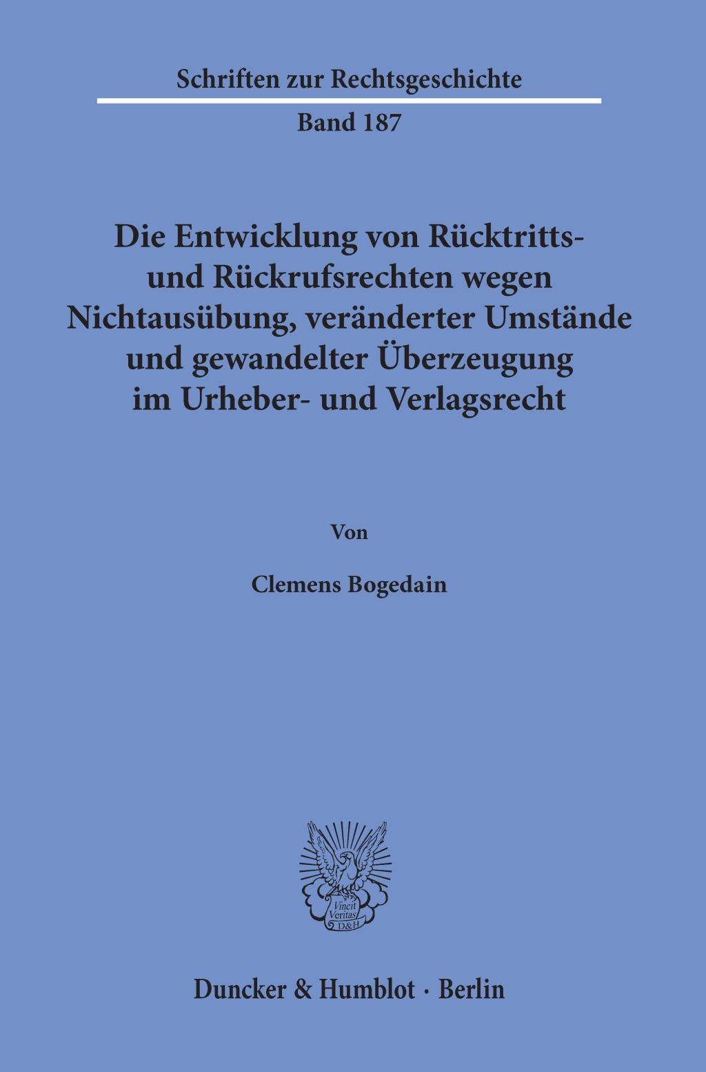 Die Entwicklung von Rücktritts- und Rückrufsrechten wegen Nichtausübung, veränderter Umstände und gewandelter Überzeugung im Urheber- und Verlagsrecht.