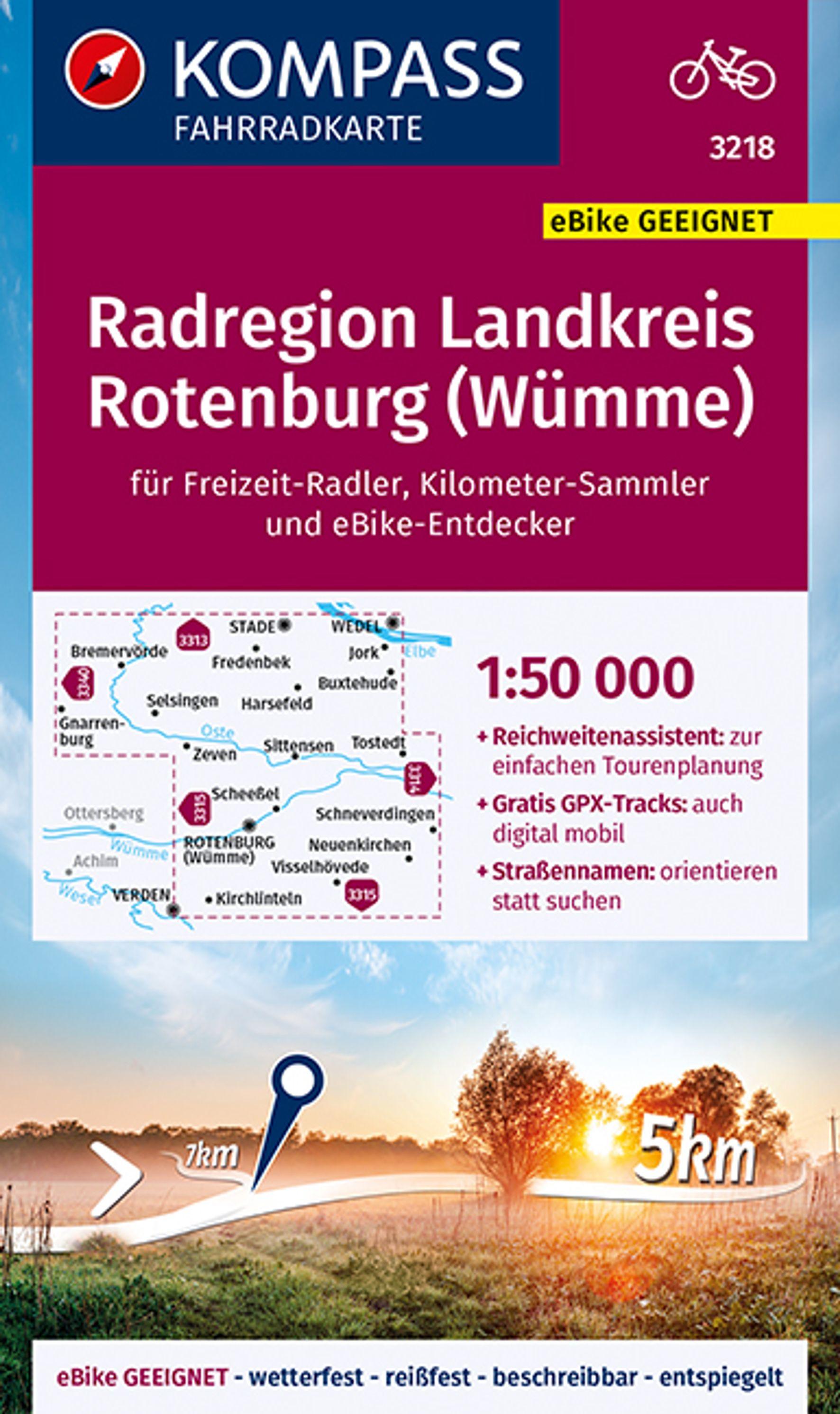 KOMPASS Fahrradkarte 3218 Radregion Landkreis Rotenburg (Wümme) 1:50.000