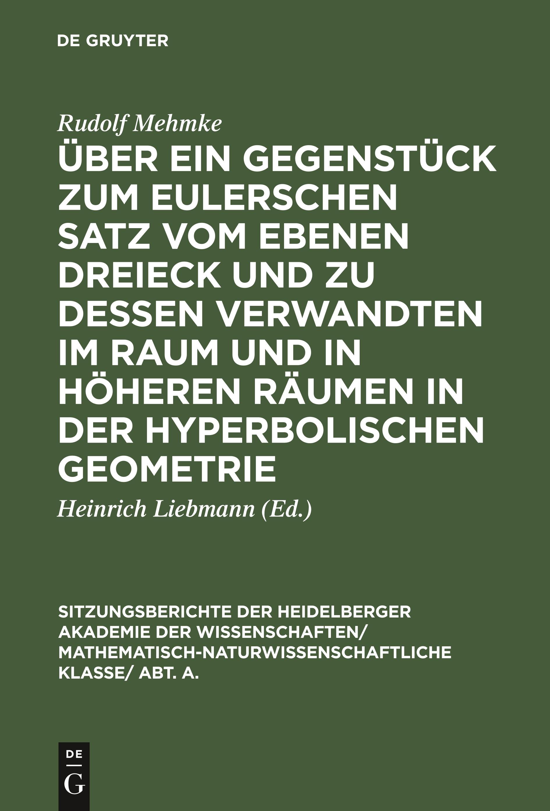 Über ein Gegenstück zum Eulerschen Satz vom ebenen Dreieck und zu dessen Verwandten im Raum und in höheren Räumen in der hyperbolischen Geometrie