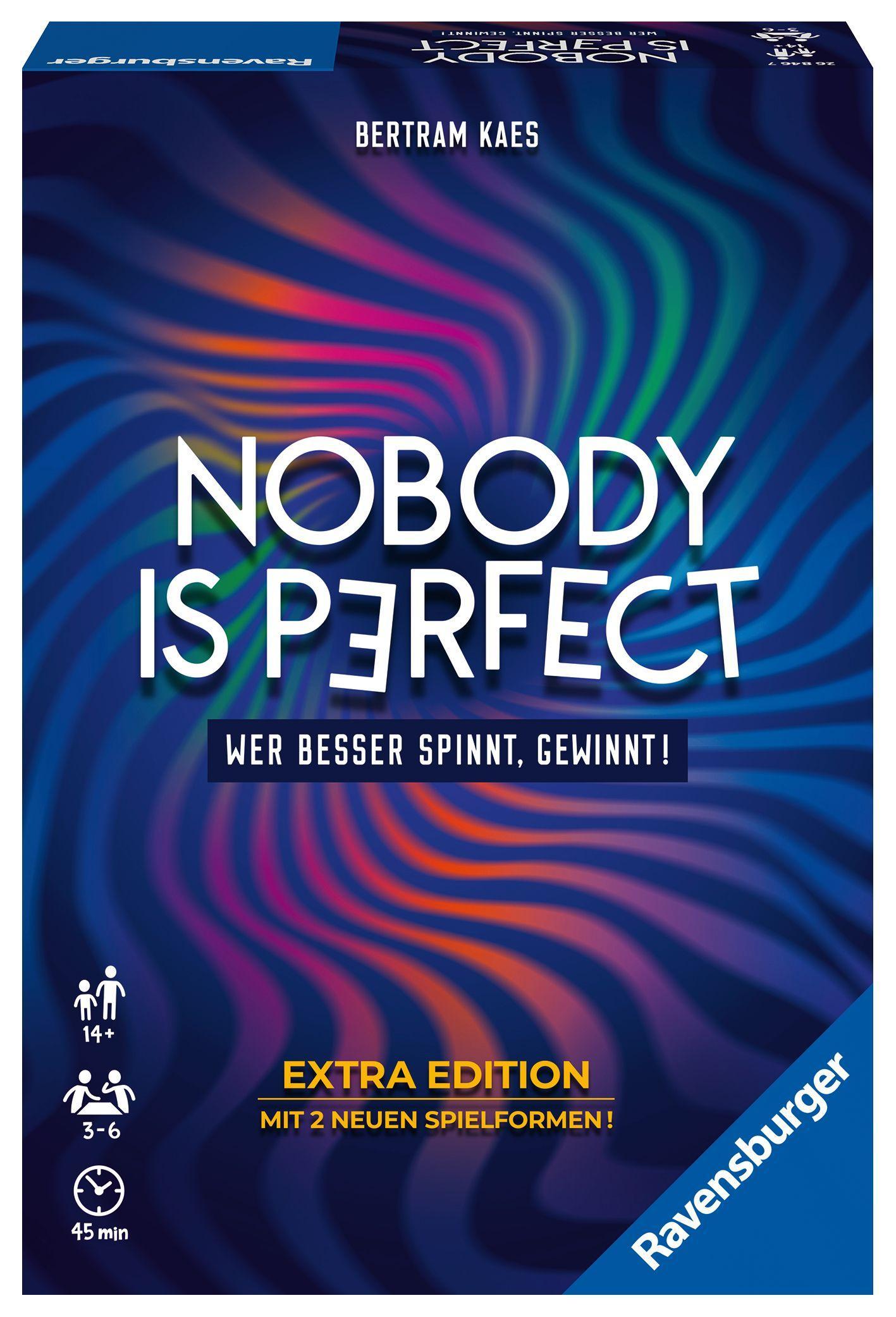 Ravensburger 26846 - Nobody is perfect Extra Edition - Kommunikatives Kartenspiel für die ganze Familie, Spiel für Erwachsene und Jugendliche ab 14 Jahren, für 3-6 Spieler